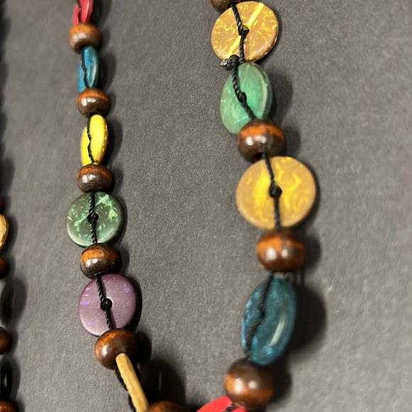 Wooden Beads Buttons Chain Necklace Multiple Bright Colors Hand Made NWOT - Picture 7 of 10
